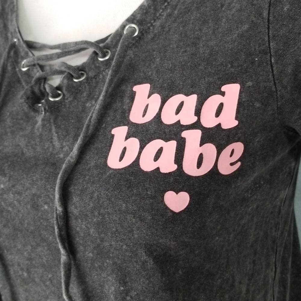Mighty Fine Lace up Acid wash Tshirt - Picture 6 of 7
